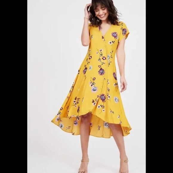 Free People | Dresses | Free People Lost In You Button Down Hi Low Midi  Floral Yellow Dress | Poshmark